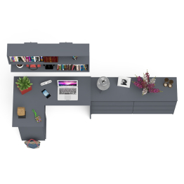 Стол угловой компьютерный Мори МС-16 левый с навесной книжной полкой и комодом МК1380.6