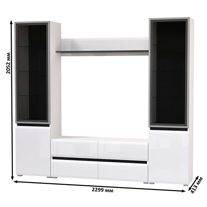 Стенки для гостиной, Стенка для гостиной с двумя стеклянными дверками Сидней № 49