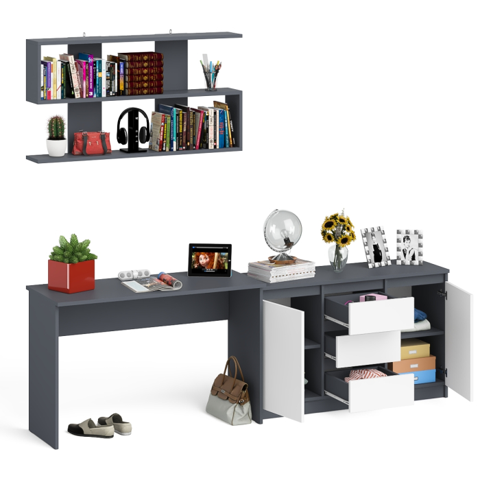 Прямые компьютерные столы, Стол письменный Мори 1200 с открытой полкой и тумбой-комодом