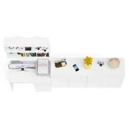 Тумба-комод с дверками и ящиками на 1600 со столом с тумбой и ящиком справа и навсеной полкой Мори