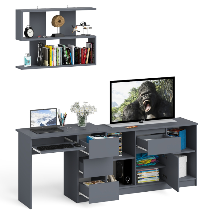 Прямые компьютерные столы, Стол компьютерный три правых выдвижных ящика Мори МС-6 с верхней полкой и тумбой 1204