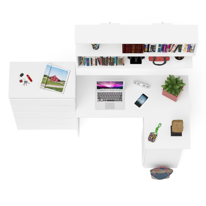 Домашние кабинеты, Комод Мори МК700.5 со столом компьютерным угловым МС-16 правым и открытой полкой 1200