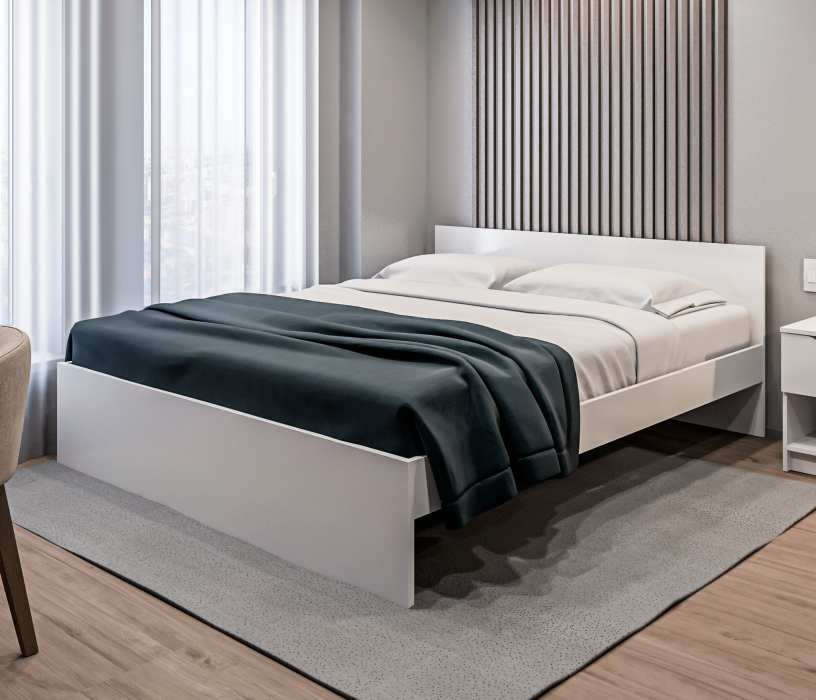 Кровати 180х200, Кровать Бруклин СБ-3355 белая с матрасом Сити - Бормио 1800*2000