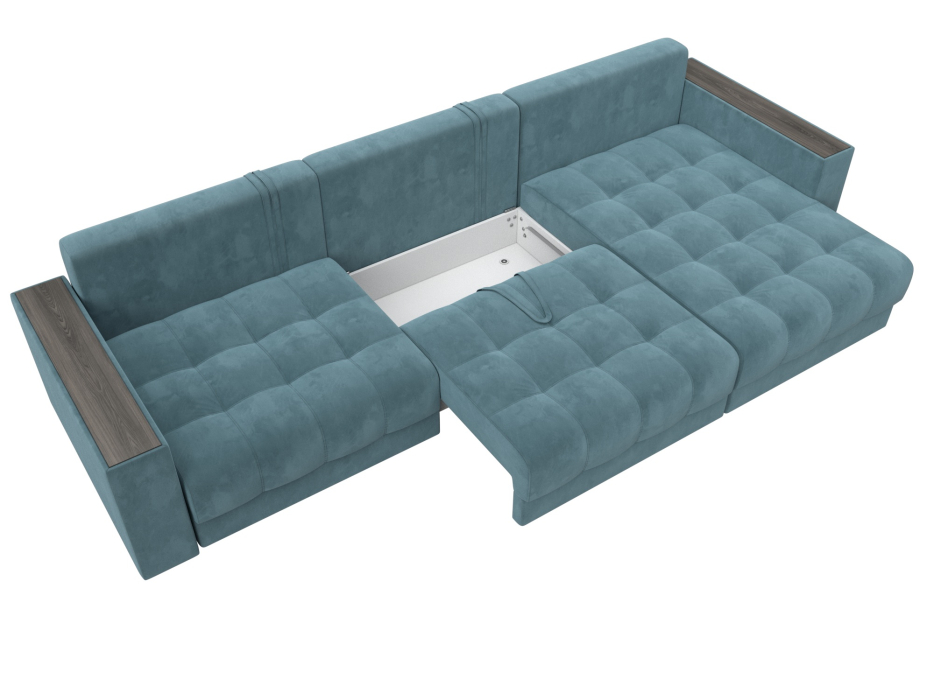 Дизайнерские диваны для гостиной, Диван угловой с декором Лига-049 НПБ Лонг, велюр SEVEN