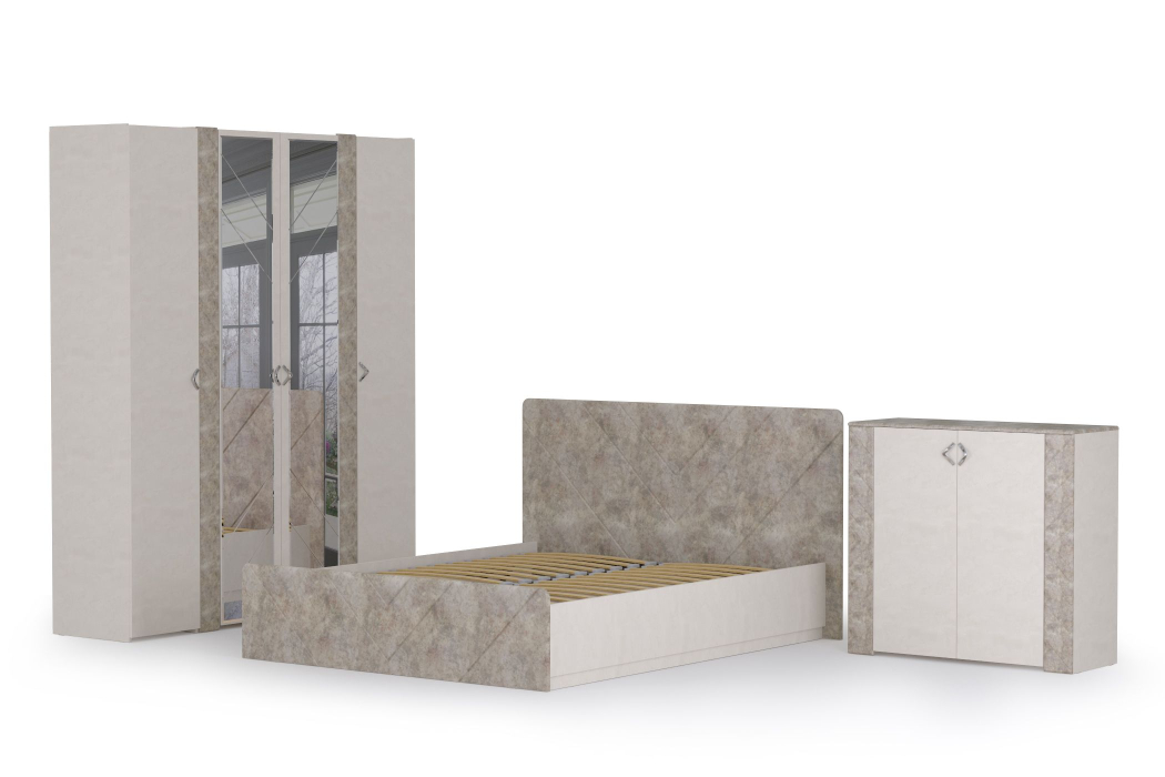 Модульные cпальни, Спальня Амели № 10 шёлковый камень/бетон чикаго беж, 5 предметов мебели