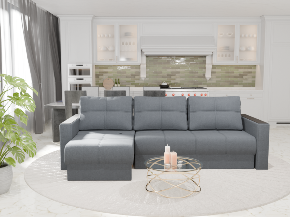 Диваны угловые, Угловой Диван Лофт-2 с выдвижной оттоманкой, НПБ, Квест