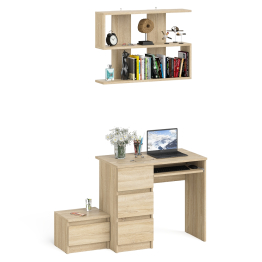 Стол компьютерный три ящика МС-6 левый с тумбочкой ТМП400 и навесной полкой 900 Мори