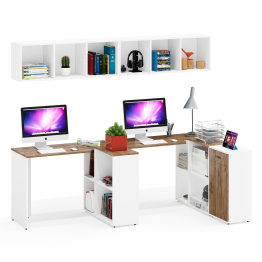 Лидер-8 для домашнего офиса для двоих детей из компьютерных столов с полками и тумбы 3.15