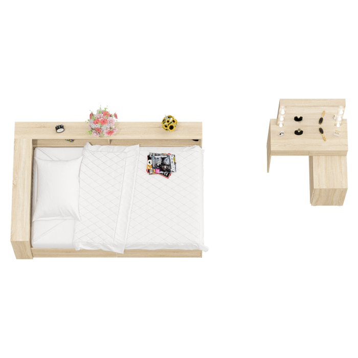 Спальные гарнитуры, Туалетный столик для спальни с подсветкой 110 и Ксения кровать 1200 с ящиками и прикроватный блок