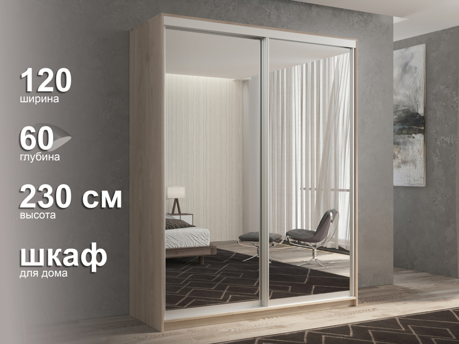 Шкафы-купе 2-х дверные, Шкаф-купе 2х дверный Кааппи 1 120х60