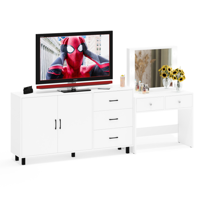 С зеркалом, Косметический столик с подсветкой СТ-5 в комплекте с комодом 123-1604