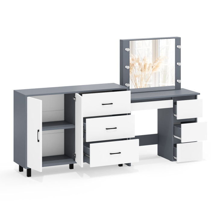 С зеркалом, Комод-тумба 123-1204 и столик косметический с подсветкой и зеркалом Сура