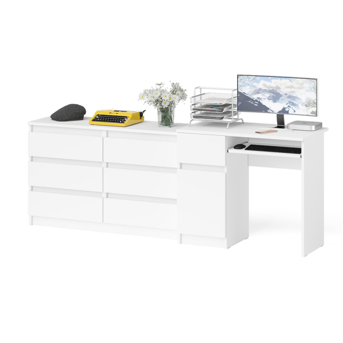 Домашние кабинеты, Стол компьютерный МС-1 с дверкой слева с широким комодом 1200 6-ть ящиков Мори