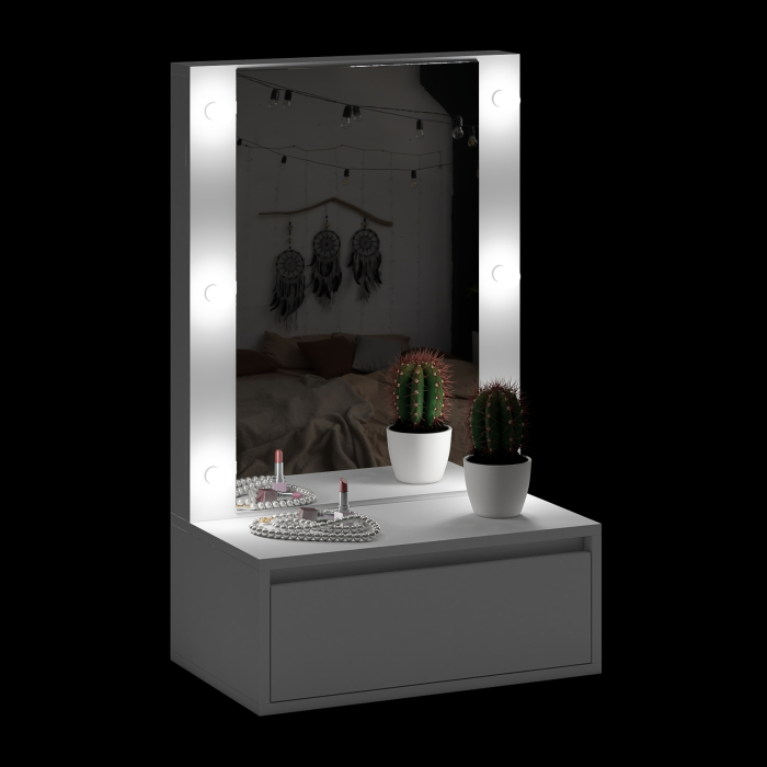 С зеркалом, Стол косметический навесной с подсветкой