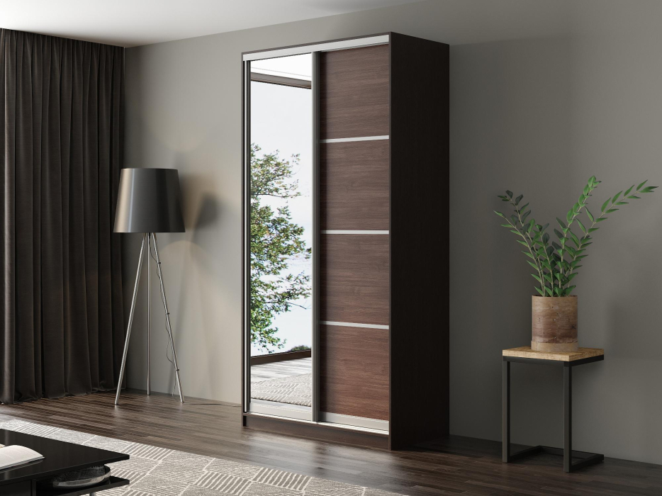 Шкафы-купе, Шкаф-купе Айсберг 120 ВЕНГЕ (шамони темный/зеркало)