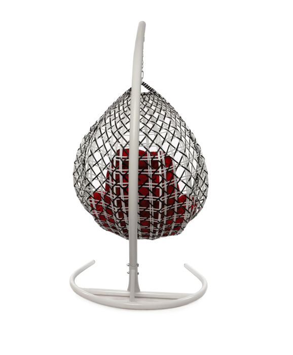 Подвесные кресла, Подвесное кресло КАПЛЯ ЛЮКС белая стойка двуцветное с ротангом