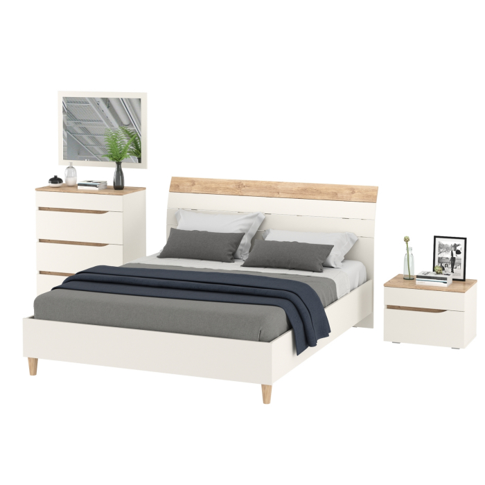 Спальные гарнитуры, Кровать Муссон 1600 с ортопедическим основанием с тумбочкой и комодом с зеркалом