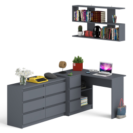 Стол компьютерный угловой МС-16 левый Мори с полкой для книг и широким комодом