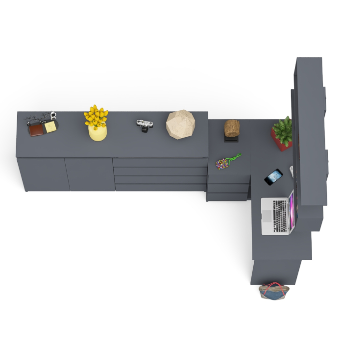 Домашние кабинеты, Угловой компьютерный стол с тремя ящиками Мори МС-16 левый с тумбой-комодом и книжной полкой