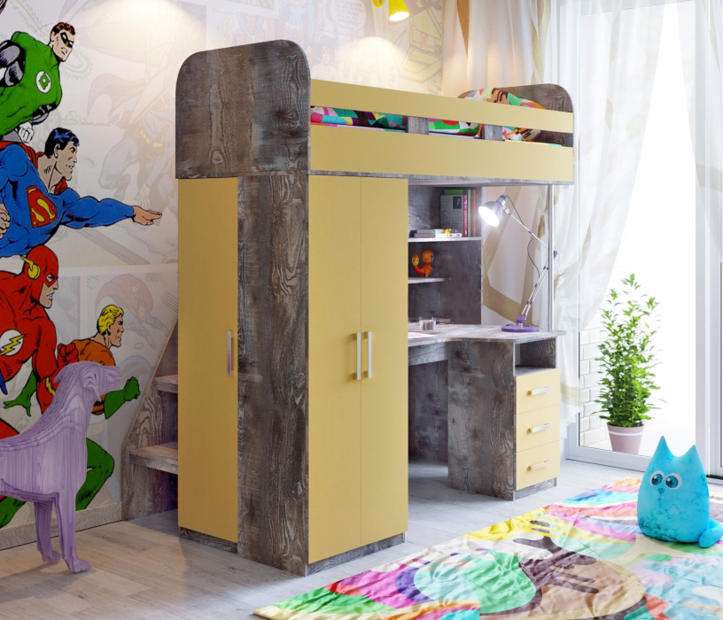 Кровати-чердаки, Кровать чердак Аракс 2000х800 Бетон/зира