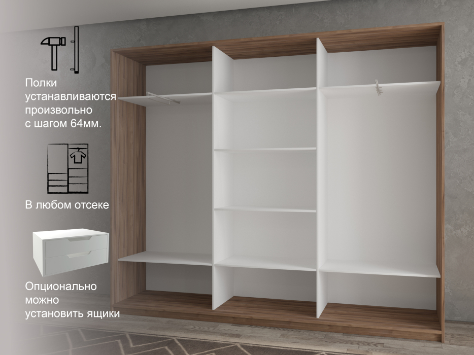 Шкафы-купе 3-х дверные, Шкаф-купе 3х дверный Кааппи 6 240х45