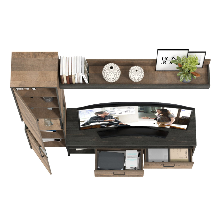 Стенки для гостиной, ТВ-тумба с навесной полкой и шкаф-пенал с витриной с подсветкой Трувор