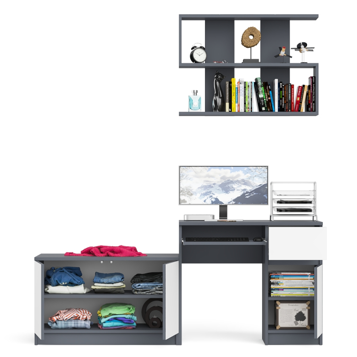 Прямые компьютерные столы, Стол компьютерный однотумбовый Мори МС-1 правый с верхней полкой 900 и тумбой