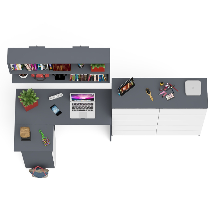 Домашние кабинеты, Стол угловой компьютерный Мори МС-16 левый с комодом на 10-ть ящиков и полкой на 1200