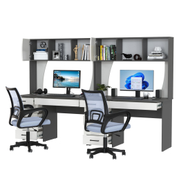 Комплект из двух рабочих столов Сигма и двух компьютерных кресел серых