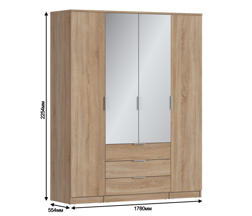 Для одежды, Николь СБ-2595/1 Шкаф 4х дверный с зеркалами