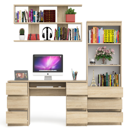 Рабочее место Мори из стола двухтумбового МС-2 с навесной полкой и стеллажом