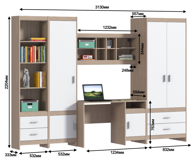 Для девочек, Дакота Сосна Авола Шампань/Белый глянец комплект L-3130