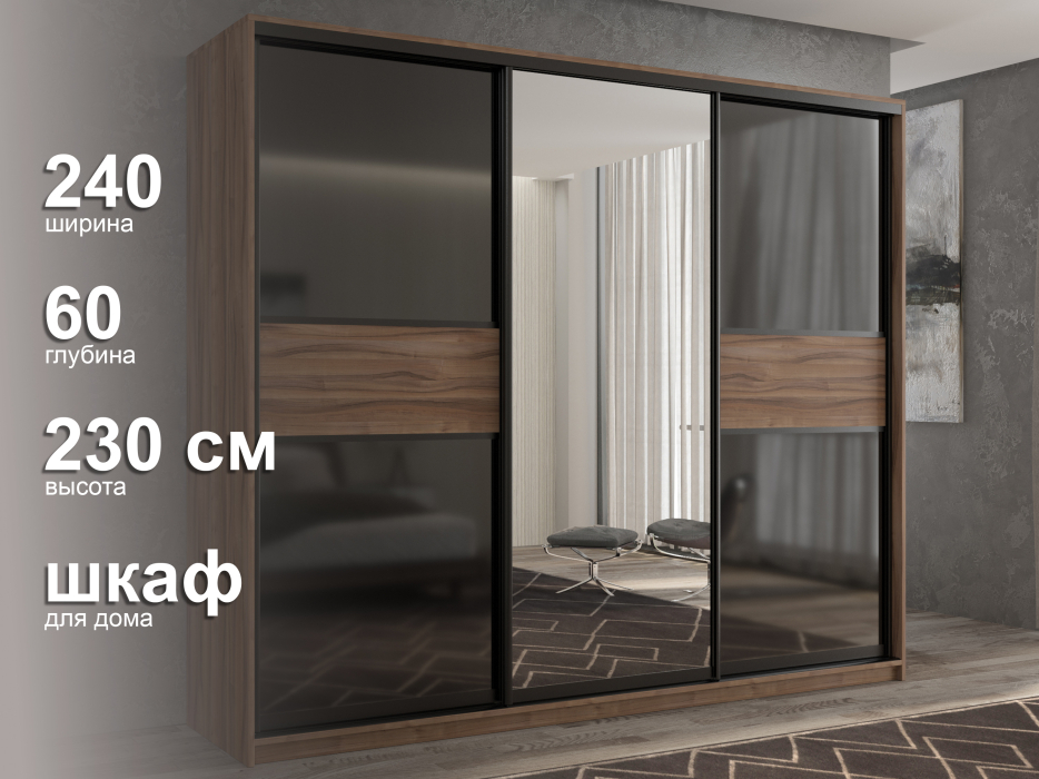 Шкафы-купе 3-х дверные, Шкаф-купе 3х дверный Кааппи 9 240х60