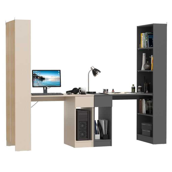 Прямые компьютерные столы, Два письменных стола Лайт 10.01 со шкафом с полками