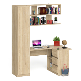 Стол угловой компьютерный Мори МС-16 правый с пеналом с полками и навесной открытой полкой 1200