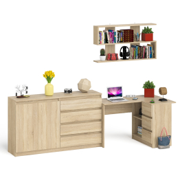 Тумба-комод МК1600.1 Мори с навесной книжной полкой и угловой компьютерный стол МС-16 правый