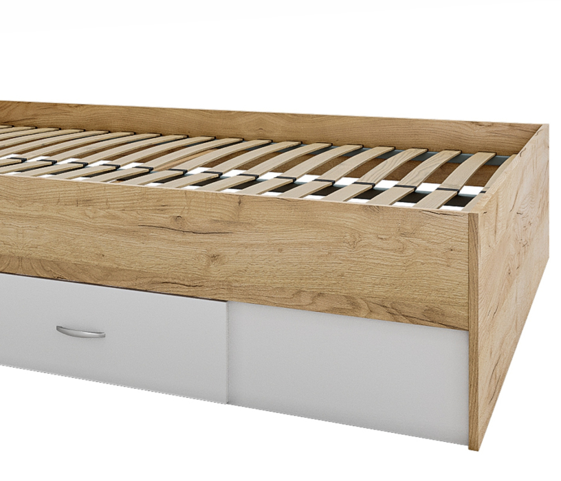 Двуспальные, Кровать Доминика с блоком и ящиком 140 (Дуб Золотой) с матрасом АСТРА