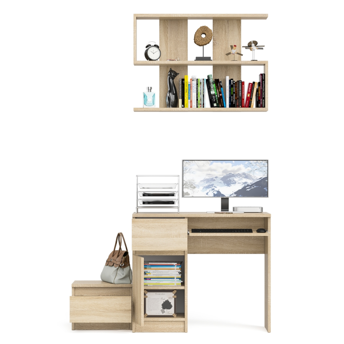 Прямые компьютерные столы, Стол компьютерный Мори МС-1 левый с тумбой и полкой 900