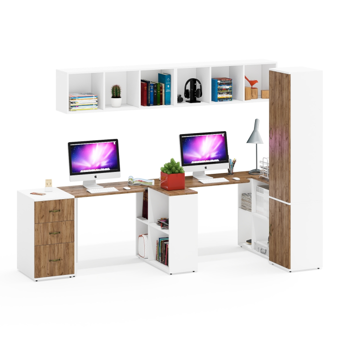 Домашние кабинеты, Модульная мебель для хранения одежды и вещей и два стола для работы Лидер-8