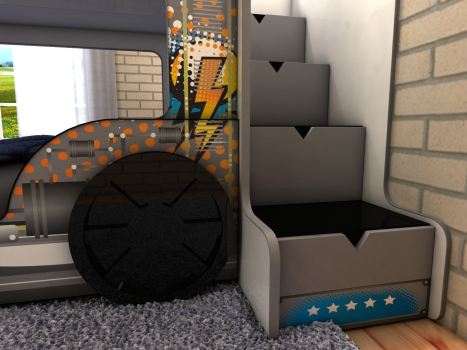 Кровати двухъярусные, Кровать Паровоз 2-х ярусная 