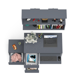 Стол компьютерный три ящика МС-6 левый с тумбочкой ТМП400 и навесной полкой 900 Мори