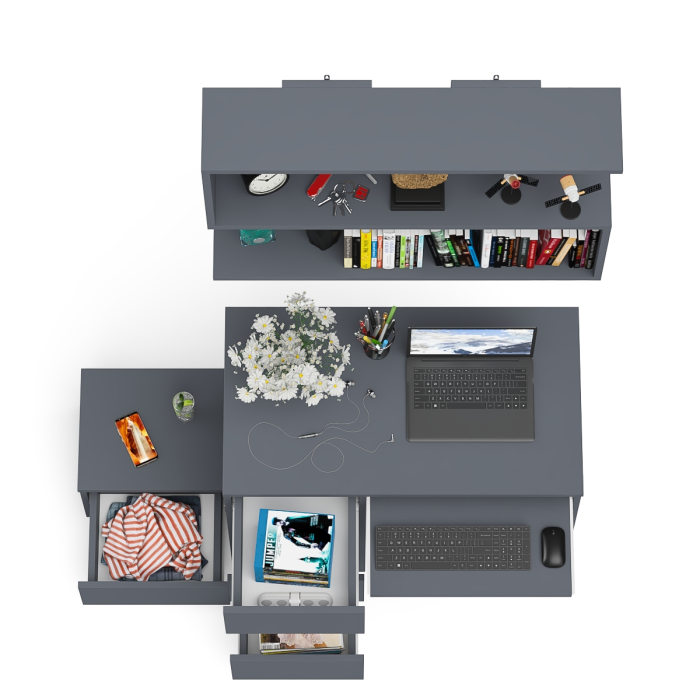 Прямые компьютерные столы, Стол компьютерный три ящика МС-6 левый с тумбочкой ТМП400 и навесной полкой 900 Мори