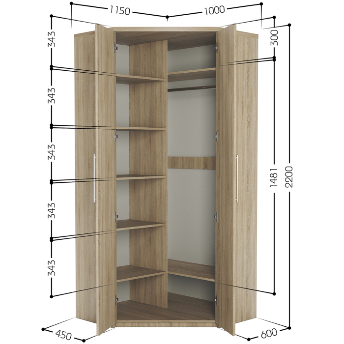 Для одежды, Шкаф угловой двухдверный Мелодия МУ-22 115х100