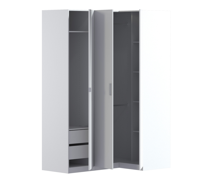 Угловые шкафы, Шкаф угловой МАКС с зеркалом Белый/МДФ Белый матовый