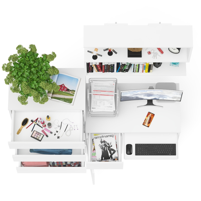 Прямые компьютерные столы, Стол компьютерный Мори с тумбой слева с высоким комодом МК700-5 и полкой 900