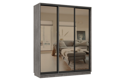 Шкаф-купе Премьер 21 (01ЗБ;01ЗБ;01ЗБ) фасады зеркало бронза/трёхдверный/Профиль чёрный муар