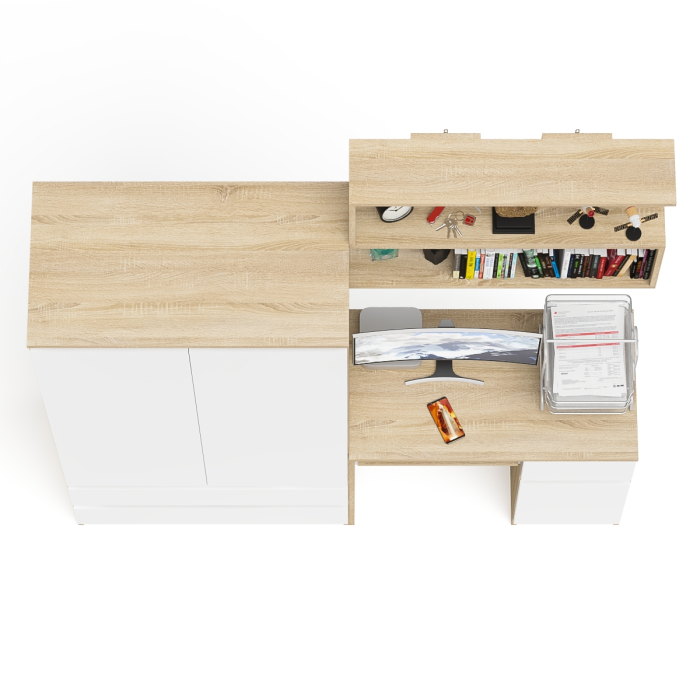 Домашние кабинеты, Стол компьютерный с ящиком МС-1 правый с навесной полкой и шкаф-комод МШ900.1 Мори