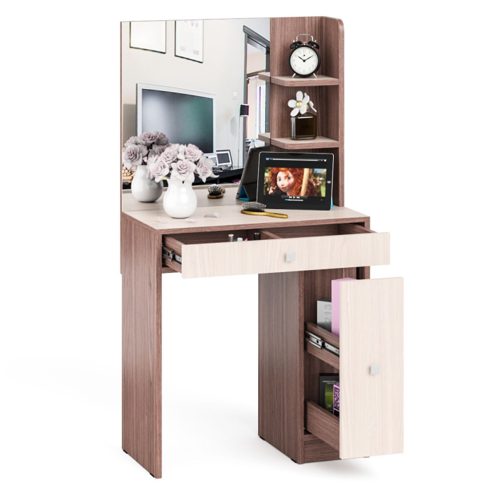 Туалетные столики, Туалетный столик № 3 с зеркалом, ящиком и выдвижной секцией