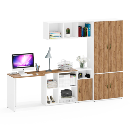 Место для работы дома Лидер-8 из стола для работы с полкой для бумаг с тумбой 3.19 и шкафом 20Б