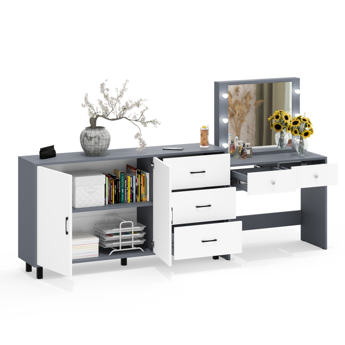 С зеркалом, Косметический столик с подсветкой СТ-5 в комплекте с комодом 123-1604